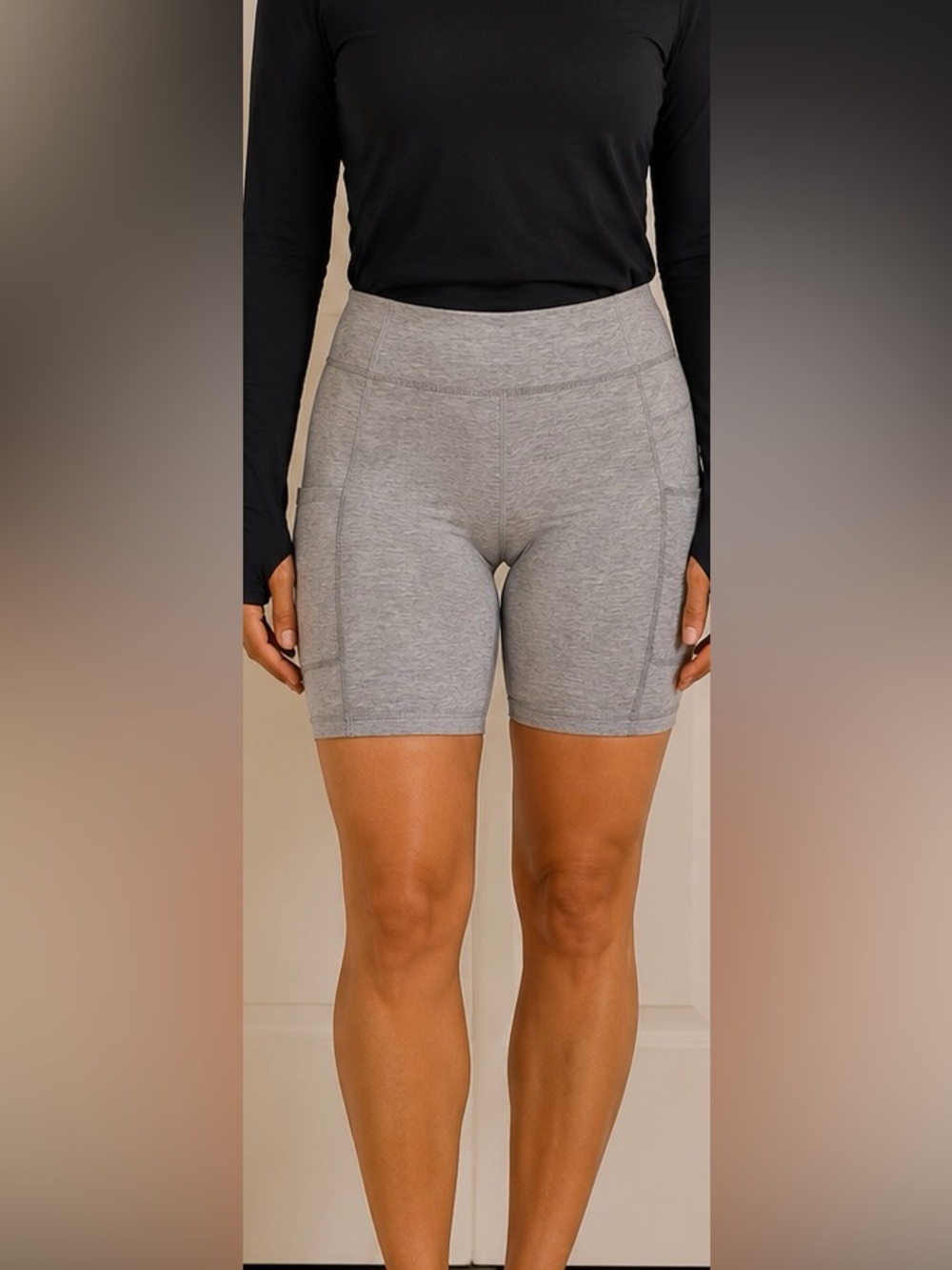 Baleaf Heather Gray High-Rise Women's Bike Shorts with Side Pockets